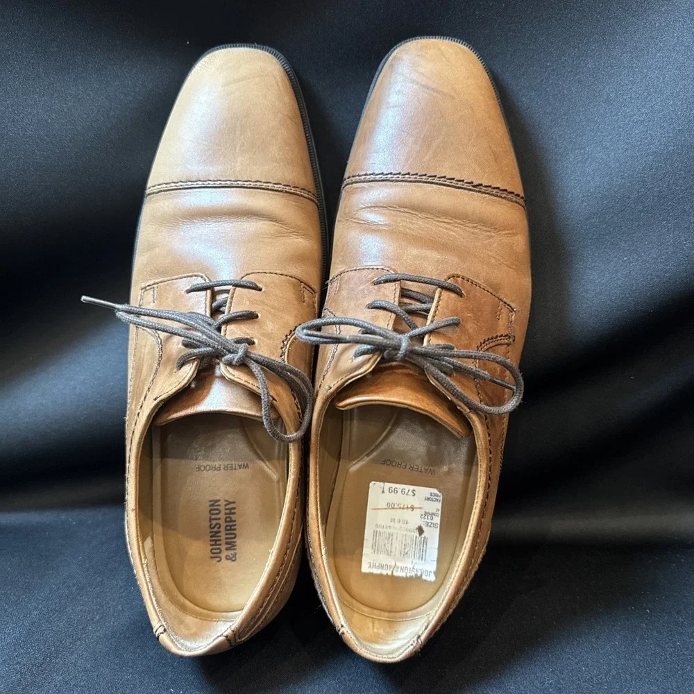 Johnston & Murphy Waterproof Cap Toe Oxford Dress Shoes Cognac Leather Men's 10M